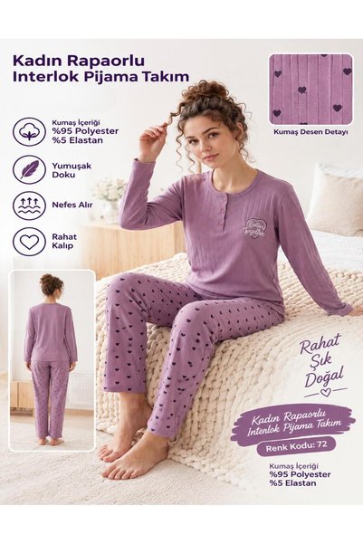 lindros Set de pijamale de iarnă pentru femei, cu guler cu nasturi, interlock...