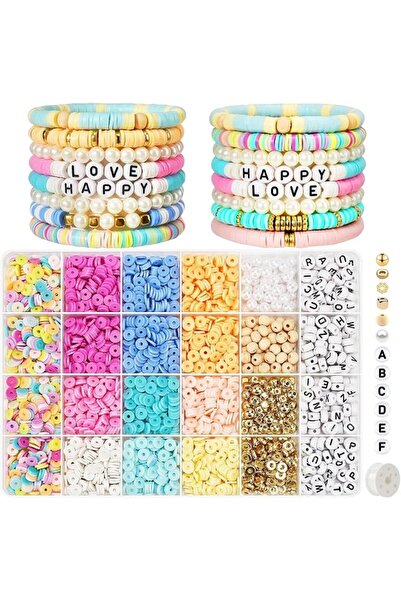 TERRIFI Clay Beads Bracelet Making Kit, Gold Letter Beads, Macaron Color Poly...