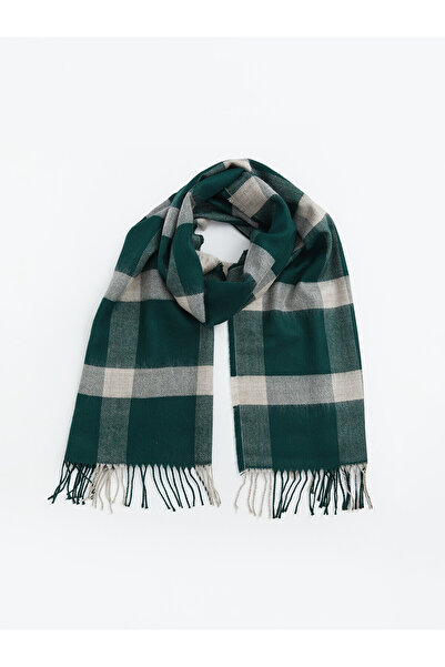 LC Waikiki Nevavm Green Knitwear Plaid Women's Scarf with a Difference