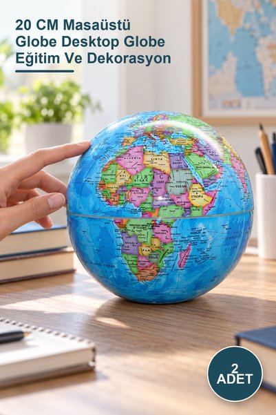 Yenilig 2 Adet Masa Üstü Dönen Dünya Küre – 20 CM Masaüstü Globe Desktop Globe Eğitim Ve Dekorasyon
