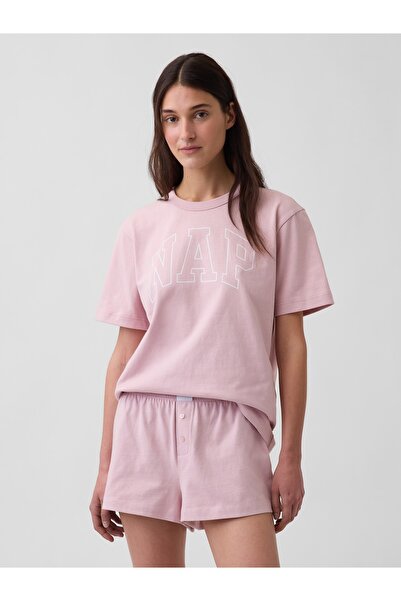 GAP Kadın Açık Pembe Nap Logo Oversized Pijama Üstü