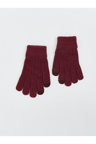 LC Waikiki Lcw Accessories Burgundy Knitwear Plain Women's Gloves with Nevavm...