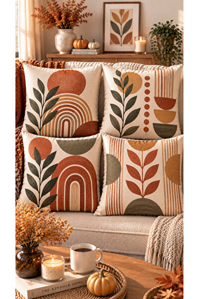Nari Collections Bohemian Autumn 4-Piece Cushion Cover Set – 43X43 cm Double-...