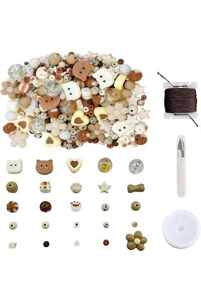 SYOSI Cat Beads Kit for Bracelet Making Maillard Brown Acrylic Charms, 150+Pc...