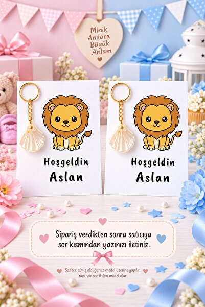 Emtory Home ASLAN MODEL 15 Adet Kartlı İstiridye Anahtarlık - Doğum Günü Hedi...