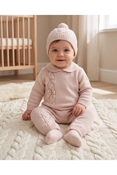 Nipperland 100% Knitwear Baby Girl Bowknot Jumpsuit