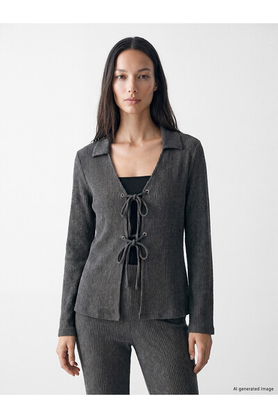 LC Waikiki Lcw Everyday Anthracite Raschel Plain Short Women's Cardigan with ...