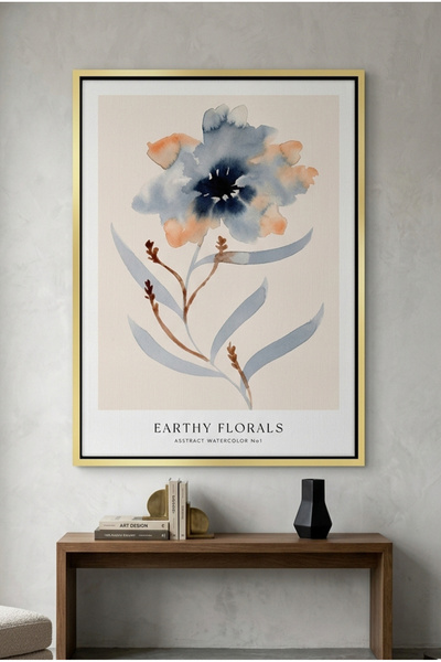 Jasmine Art Muted Indigo and Rust Floral Nature Wall Art | Portrait Framed Ca...
