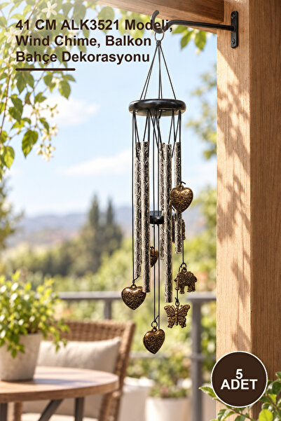 Yenilig 5 Adet Metal Rüzgar Çanı – 41 CM ALK3521 Modeli, Wind Chime, Balkon Bahçe Dekorasyonu