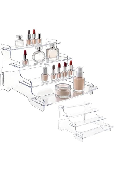 SmartMaster Acrylic Tiered Display Stand, 4 Tier Clear Step Riser Shelf for F...