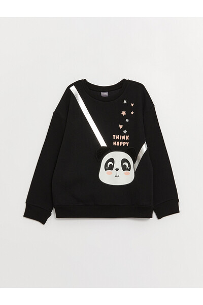 LC Waikiki Alita City Lcw Kids Black Oval Neck Printed Long Sleeve Girls' Swe...