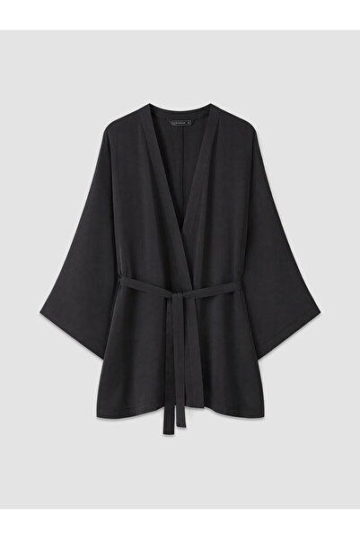LC Waikiki Lcw Dream Black Plain Long Sleeve Women's Dressing Gown with Nevav...