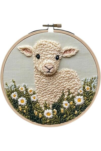 SYOSI DIY Punch Needle Kit for Beginners with 20cm Hoop, Cute Sheep with Dais...