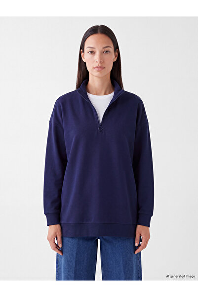 LC Waikiki Nevavm Navy Blue High-Neck Women's Sweatshirt Tunic with a Difference