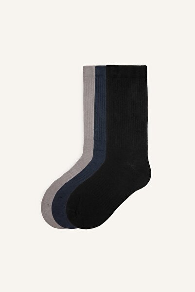 DeFacto Men's 3-Piece Ribbed Long Socks I4798Axns