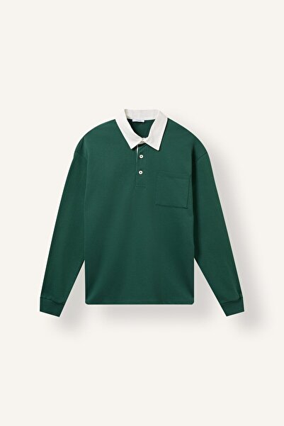 DeFacto Relaxed Fit Contrast Polo Collar Slim Sweatshirt with Pockets I3625Ax...