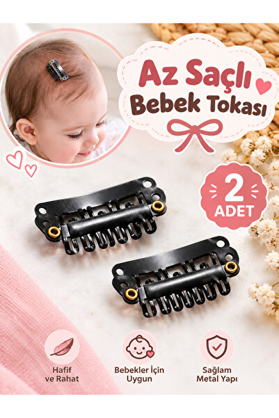 Massaltay Az Saçlı Bebek Tokası Siyah Metal Çıtçıt Klips Toka – Bebek Saç Aks...