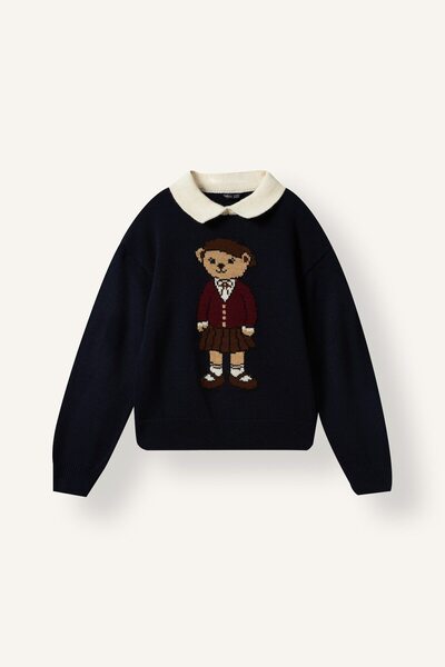 DeFacto Crew Neck Teddy Bear Patterned Knitwear Sweater for Girls I3598A826Wn