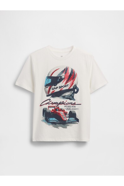 GAP Erkek Çocuk Beyaz Grafik Baskılı T-Shirt