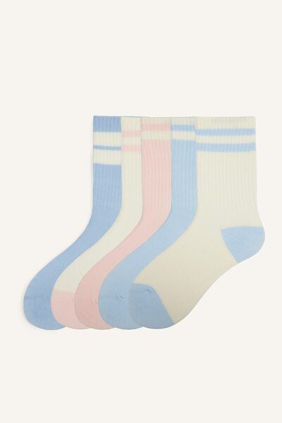 DeFacto 5-Pack Striped Ribbed Cotton Long Socks for Girls I5730A8Ns