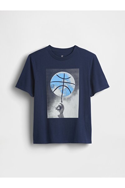 GAP Erkek Çocuk Lacivert Grafik Baskılı T-Shirt