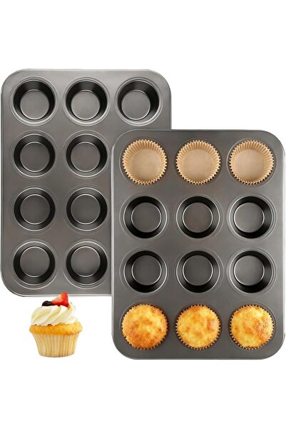 NIUBI Muffin Pan Set of 2, Regular 12-Cup & Mini 24-Cup Cupcake Pan Nonstick ...