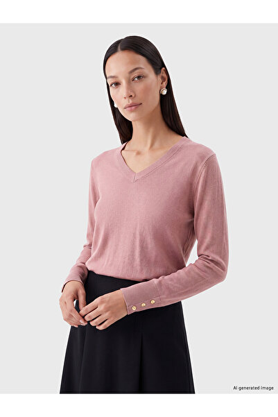 LC Waikiki Nevavm with Difference Lcw Everyday Pink Knitwear Plain V-Neck Wom...