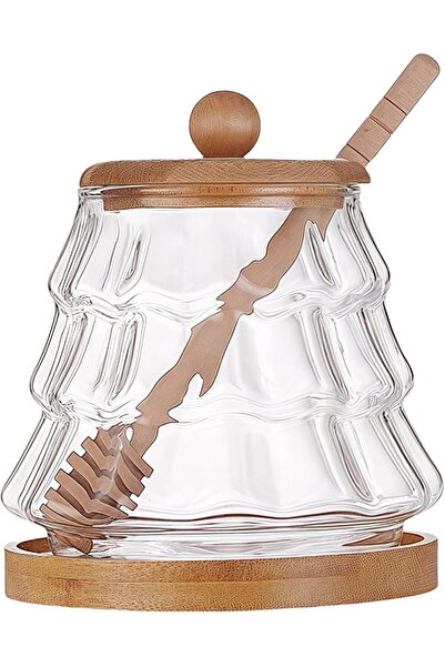 KASTWAVE Glass Honey Jar, with Natural Wood Lid and Honey Stick, Bee-Friendly...