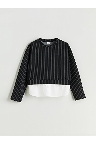 LC Waikiki Alita City Lcw Kids Black Oval-Necked Girls' Sweatshirt with a Dif...