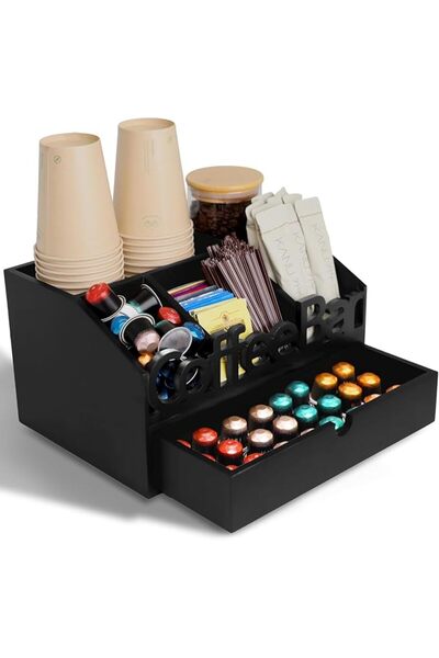 OASISGALORE Coffee Bar Organizer for Countertop, درج تخزين الشاي والقهوة, Woo...