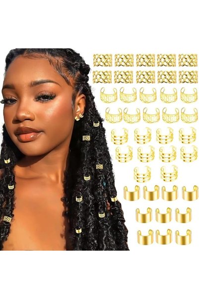 Tazweeq 40 Pcs Gold Hair Jewelry for Braids, Loc Dreadlock Accessories, Non-P...