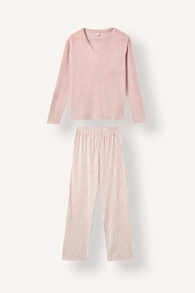 DeFacto Regular Fit Long Sleeve Velour Top Striped Long Bottom Pajama Set A62...