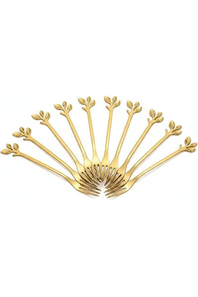 Sweet seven Gold Leaf Design Forks, Stainless Steel Appetizer Utensils, Set o...