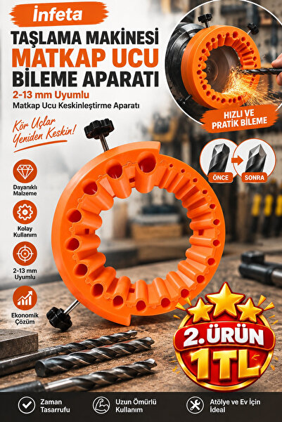 İnfeta 2-13 mm Matkap Ucu Bileme Aparatı 125 mm Avuç Taşlama Uyumlu Keskinleş...
