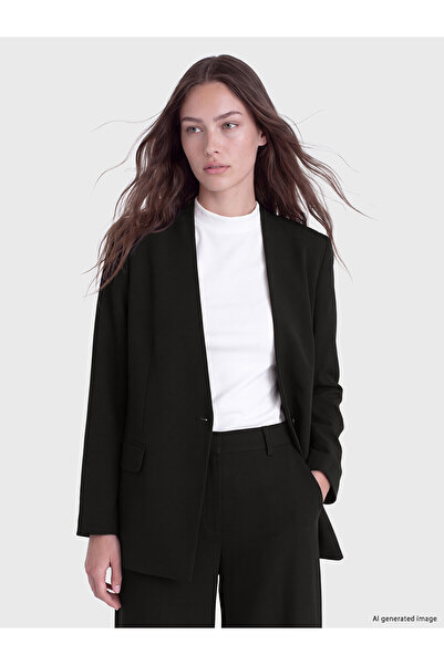 LC Waikiki سترة بليزر نسائية سوداء عادية وقياسية من LCW Modest من NEVAVM