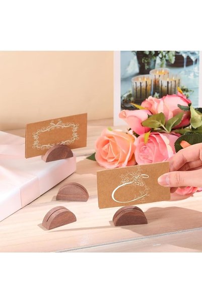 Yelajoy 24 Pcs Wooden Table Number Stands, Wedding Table Name Holder, Semicircular Design Place Card