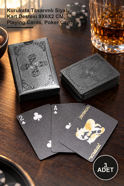 Yenilig 3 Pcs Playing Cards – Black Card Deck with Skull Design 9X6X2 Cm, Pla...