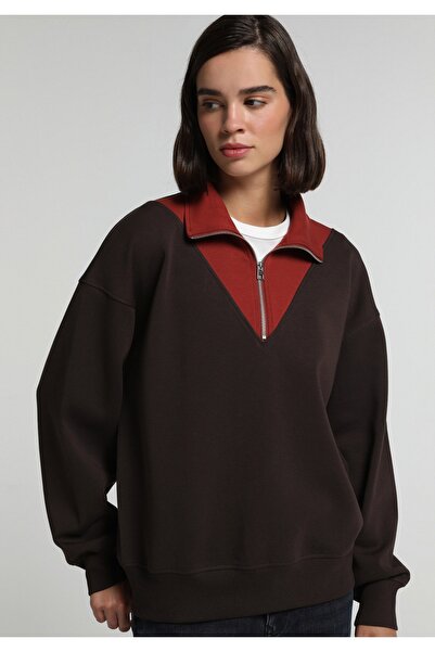 Colin's Regular Fit Polo Collar Plain Women's Brown Sweatshirt