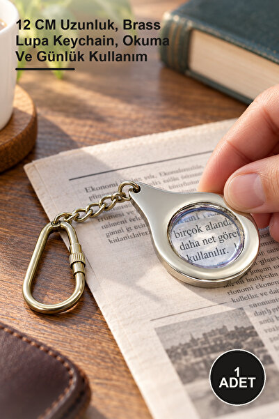 Yenilig 1 Piece Brass Magnifying Glass Keychain – 12 cm Length, Brass Lupa Ke...