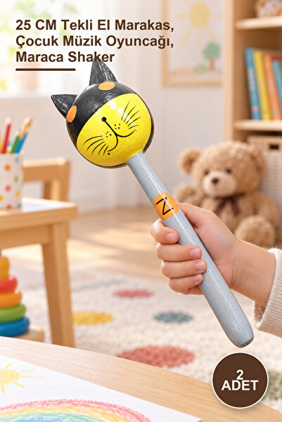 Yenilig 2 Pieces Wooden Cat Batman Maracas – 25 cm Single Hand Maraca, Childr...