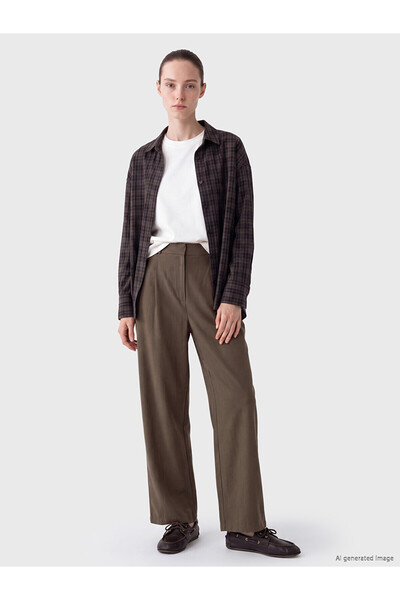 LC Waikiki Nevavm Lcw Comfort Brown Wide Leg Pleated Women's Fabric Trousers ...