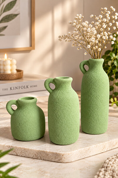 LALEZEN HOME 3LÜ TEK KULPLI VAZO SET - DEKORATİF OBJE