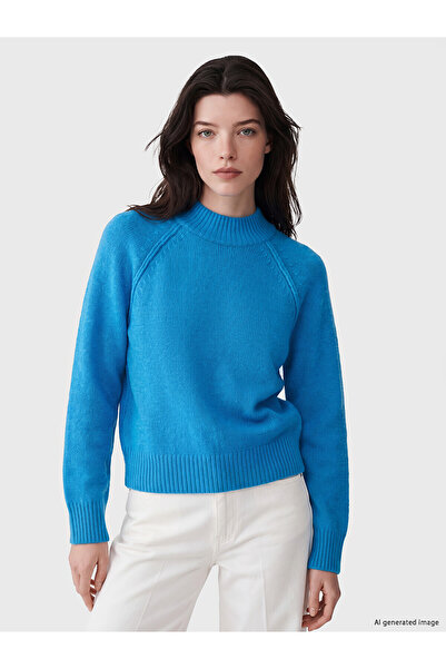 LC Waikiki Nevavm Lcw Comfort Blue Knitwear with a Flat Stand Collar Women's ...