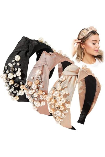 Tazweeq Headbands for Women, Knotted Pearl Padded Non Slip Hair Accessories, ...