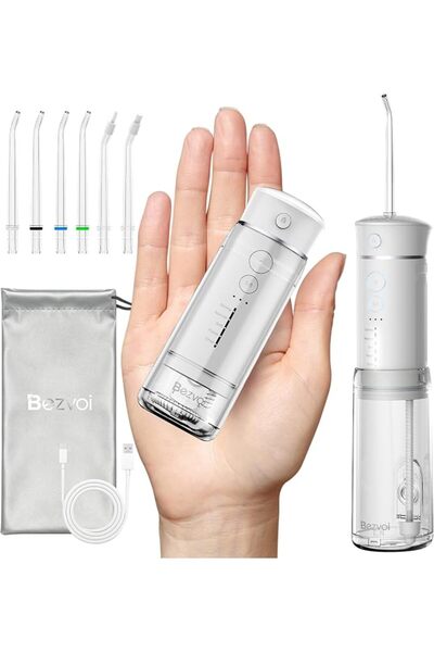 Bezvoi Mini Portable Water Flosser for Travel, 5 Modes Dental Floss, 6 Tips