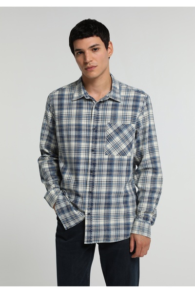 Colin's Regular Fit Shirt Neck Ekoseli Erkek Mavi Uzun Kol Gömlek