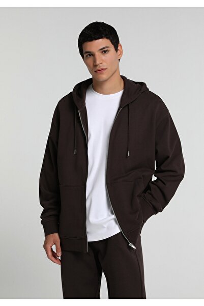 Colin's Oversize Fit Kapüşonlu Düz Erkek Kahverengi Sweatshirt