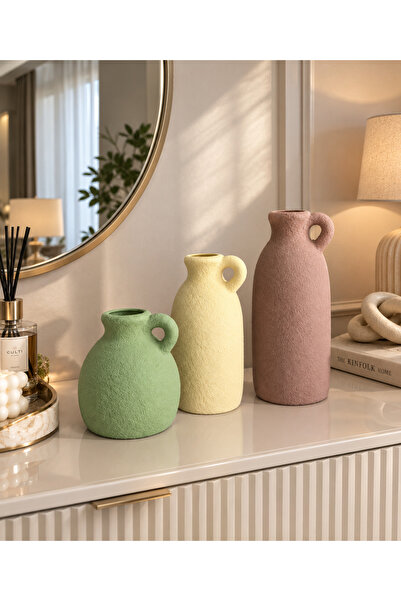 LALEZEN HOME 3LÜ TEK KULPLI VAZO SET - DEKORATİF OBJE