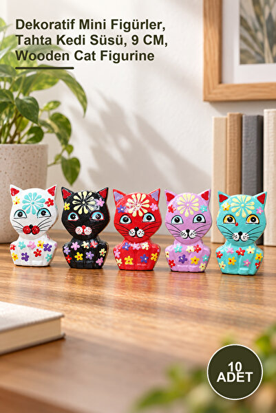 Yenilig 10 Piece Wooden Cat Figure Set – Decorative Mini Figures, Wooden Cat ...