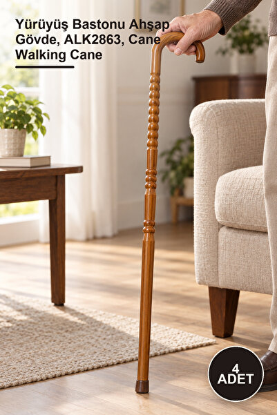 4 Adet Ahşap Baston – Yürüyüş Bastonu Ahşap Gövde, ALK2863, Cane Walking Cane